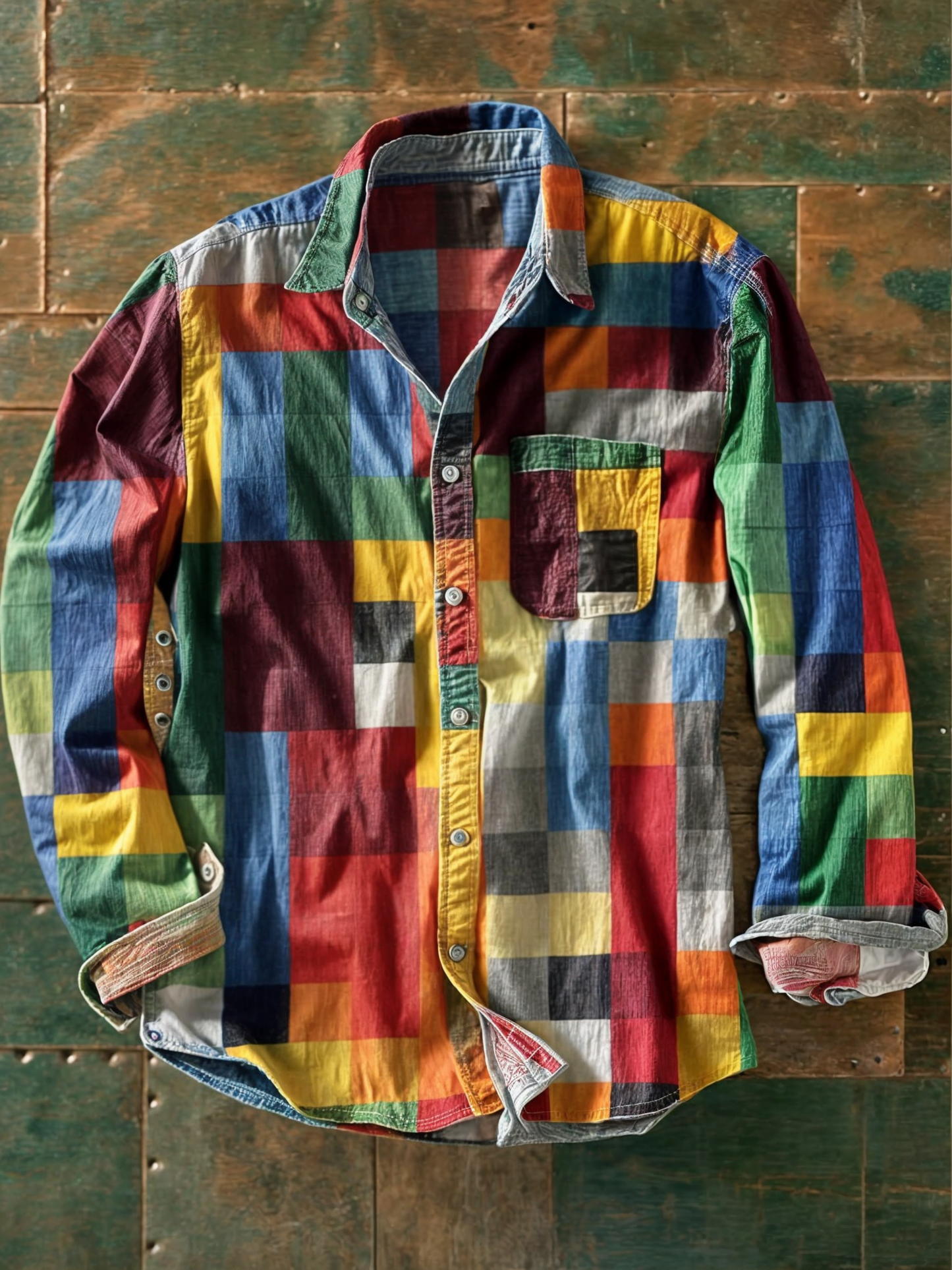 MONVIEL™ | Men's Mosaic Color-Block Long-Sleeve Shirt