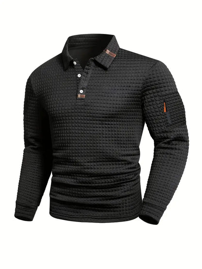 MANSSINO™ | Men's Geometric Textured Long-Sleeve Polo