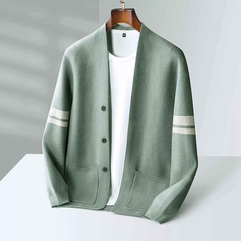 MANSSINO™ | Merino Stripe-Sleeve Button Cardigan