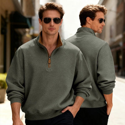 MANSSINO™ | Waffle-Knit Quarter-Zip Stand Collar Pullover