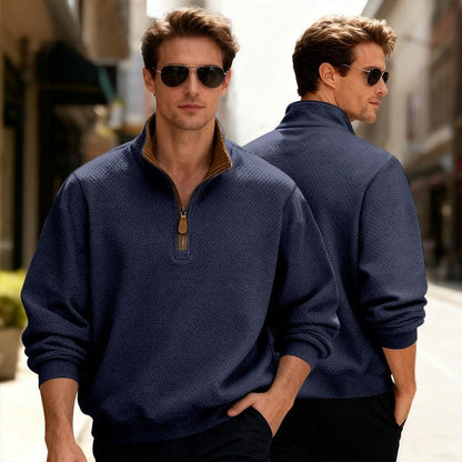 MANSSINO™ | Waffle-Knit Quarter-Zip Stand Collar Pullover