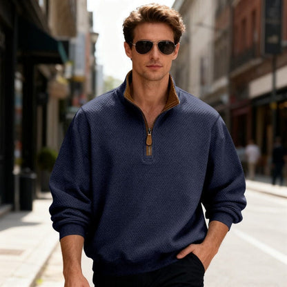 MANSSINO™ | Waffle-Knit Quarter-Zip Stand Collar Pullover
