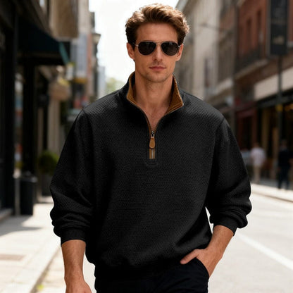 MANSSINO™ | Waffle-Knit Quarter-Zip Stand Collar Pullover