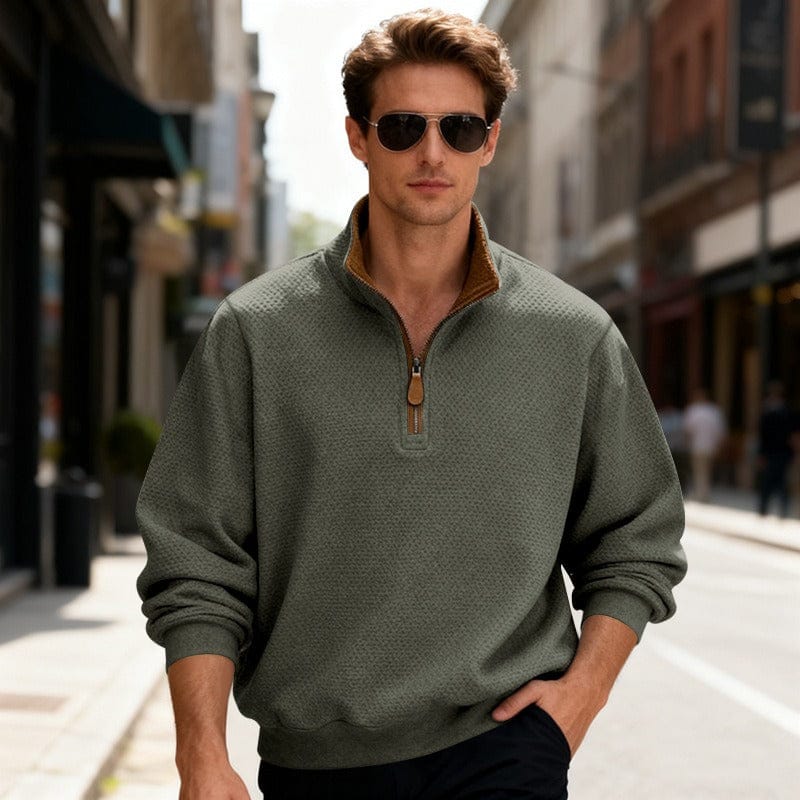 MANSSINO™ | Waffle-Knit Quarter-Zip Stand Collar Pullover