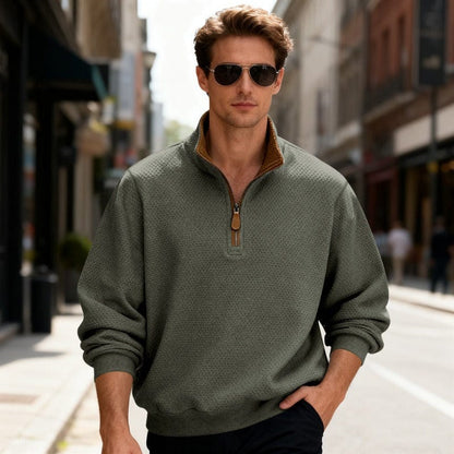 MANSSINO™ | Waffle-Knit Quarter-Zip Stand Collar Pullover