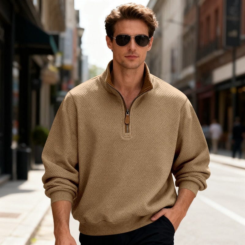 MANSSINO™ | Waffle-Knit Quarter-Zip Stand Collar Pullover