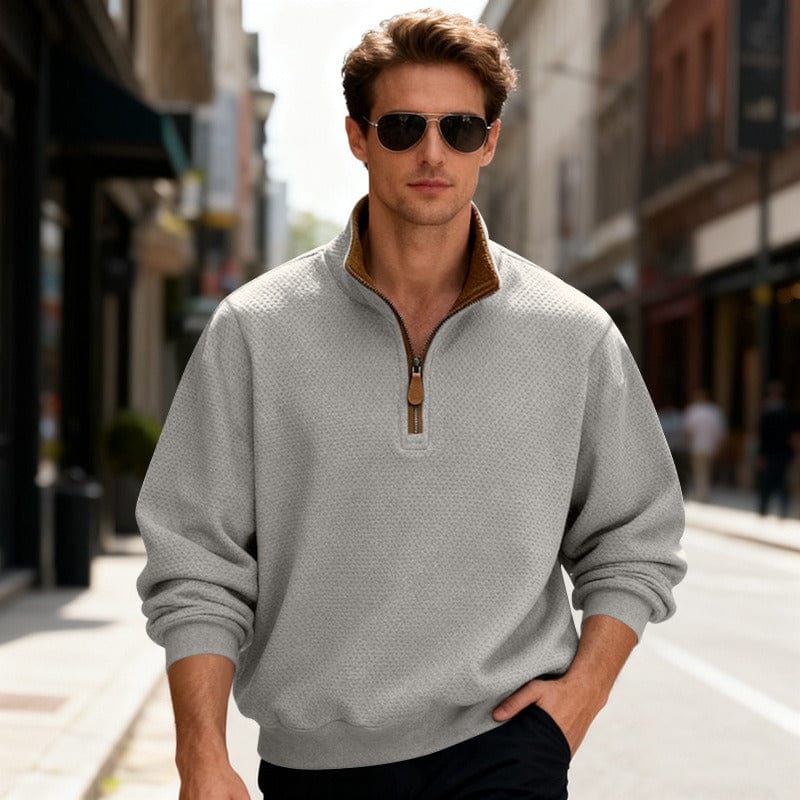 MANSSINO™ | Waffle-Knit Quarter-Zip Stand Collar Pullover