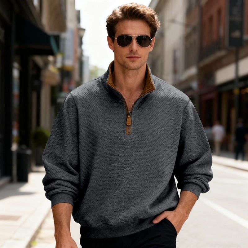 MANSSINO™ | Waffle-Knit Quarter-Zip Stand Collar Pullover