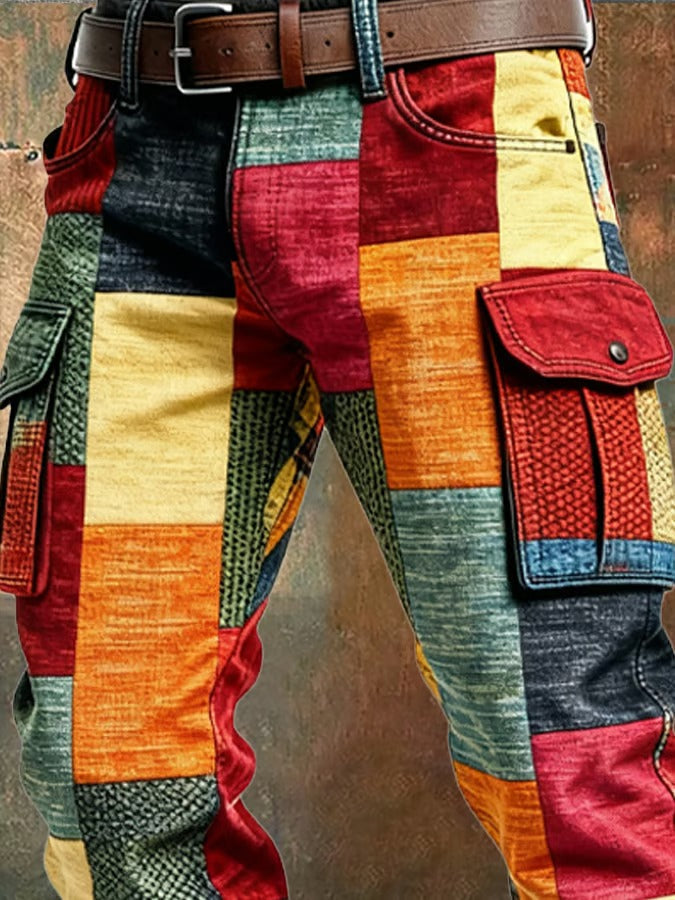 MONVIEL | Mens Patchwork Cargo Trousers