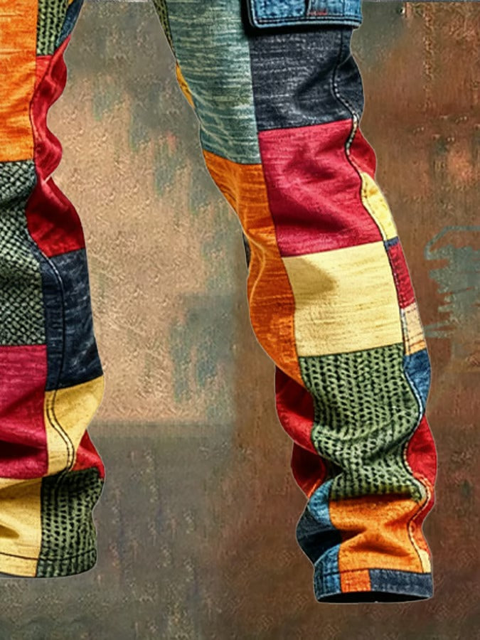 MONVIEL | Mens Patchwork Cargo Trousers