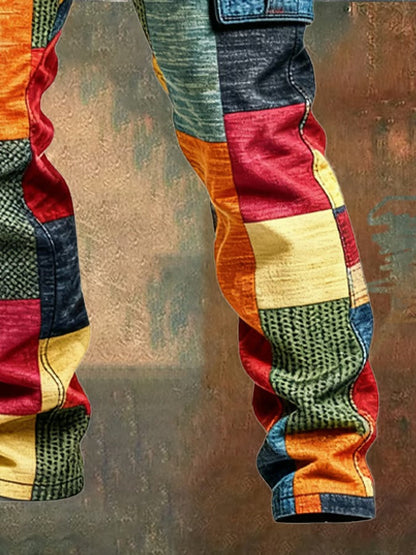 MONVIEL | Mens Patchwork Cargo Trousers