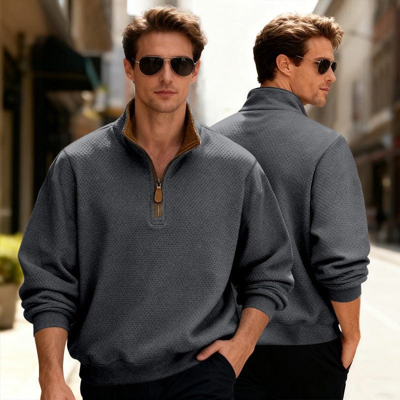 MANSSINO™ | Waffle-Knit Quarter-Zip Stand Collar Pullover