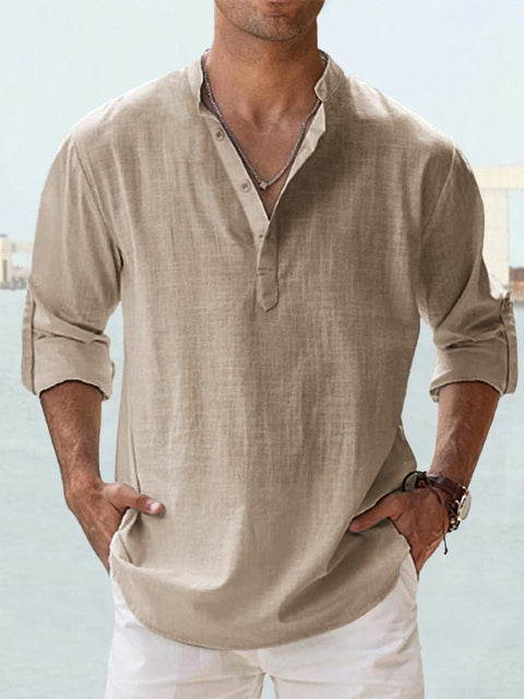 MONVIEL | Collarless Henley shirt