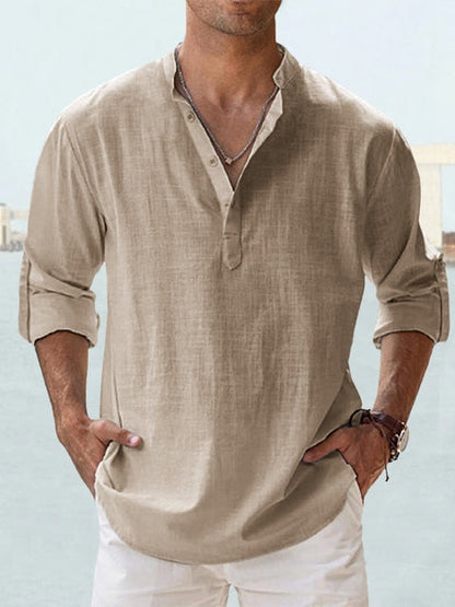 MONVIEL | Collarless Henley shirt