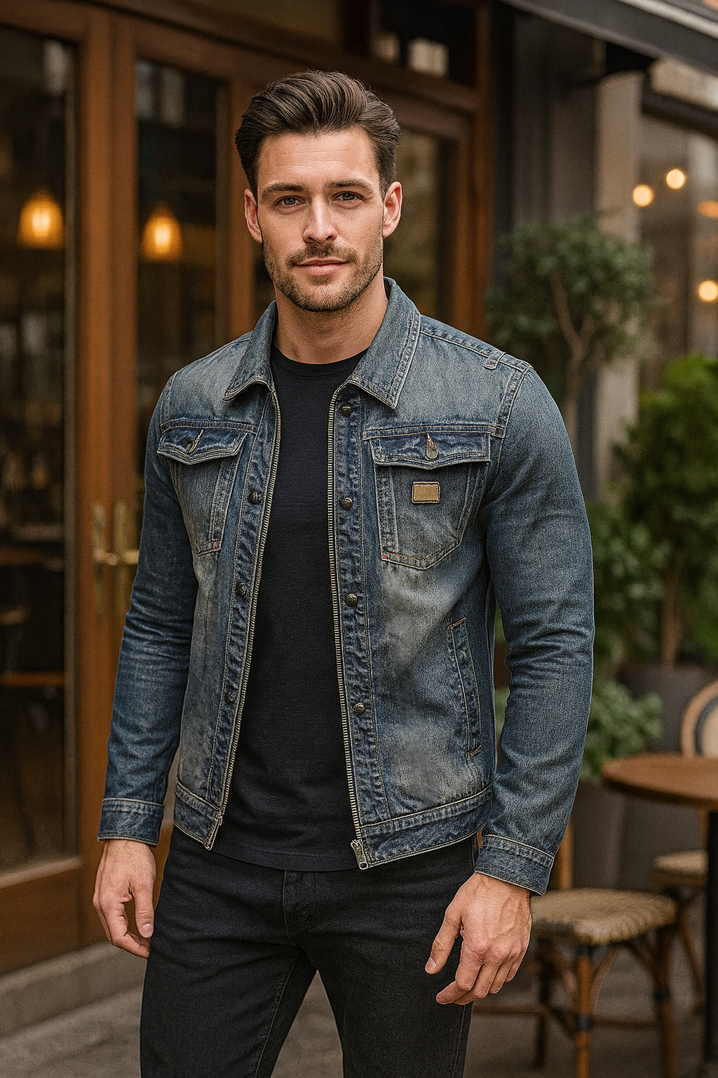 MANSSINO™ | Washed Denim Zip Jacket