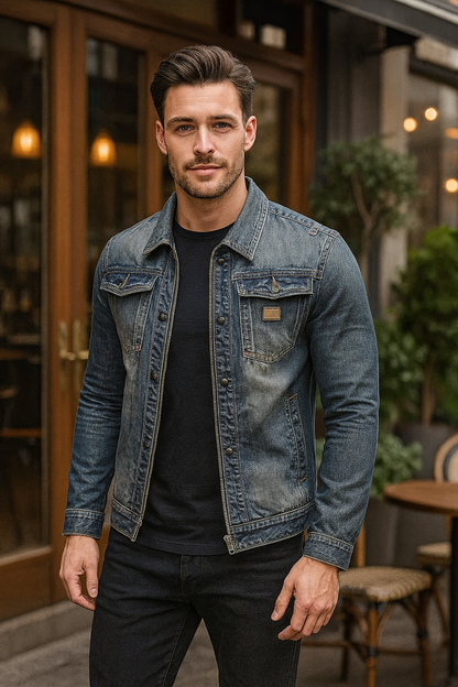 MANSSINO™ | Washed Denim Zip Jacket